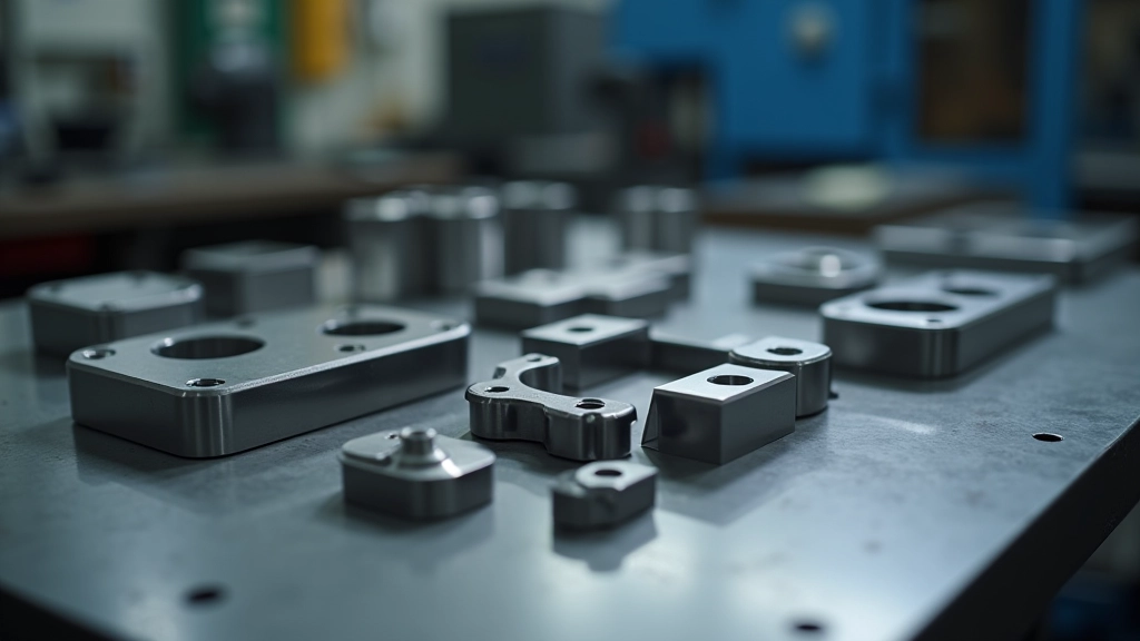 Finished precision metal components arranged showing smooth surfaces and accurate edge work