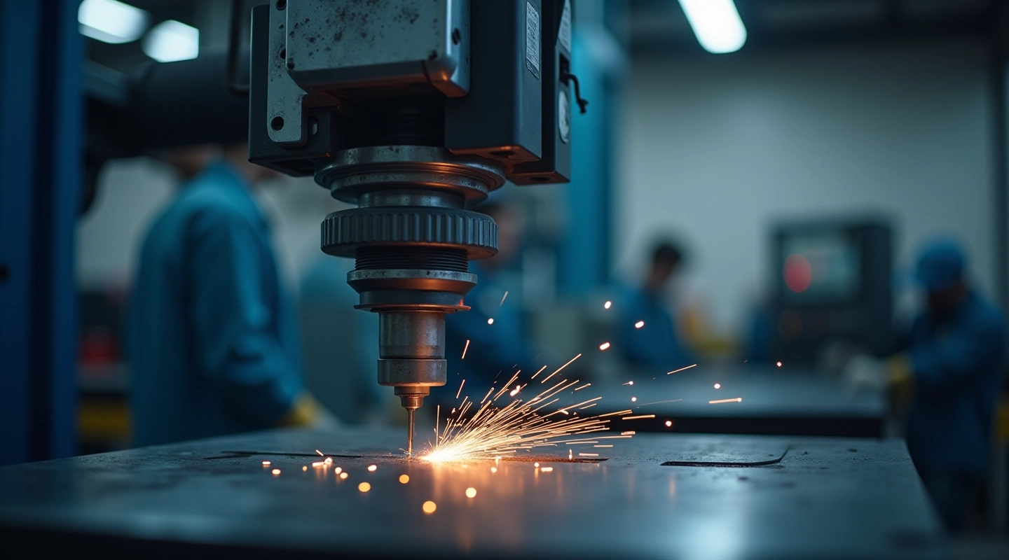CNC metal cutting machine in industrial facility with precision metal components