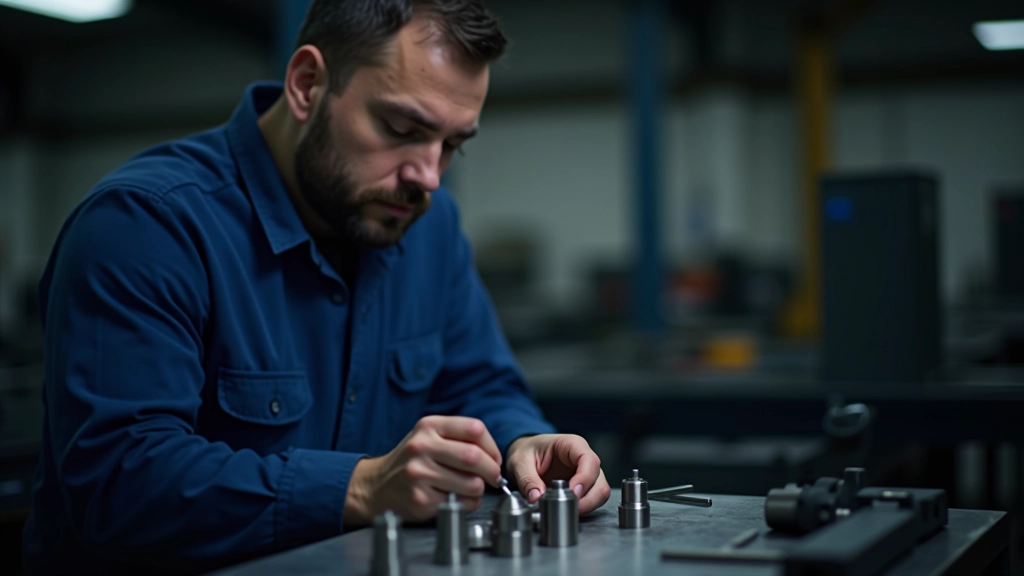 Quality control inspection of precision metal components with measuring tools and gauges