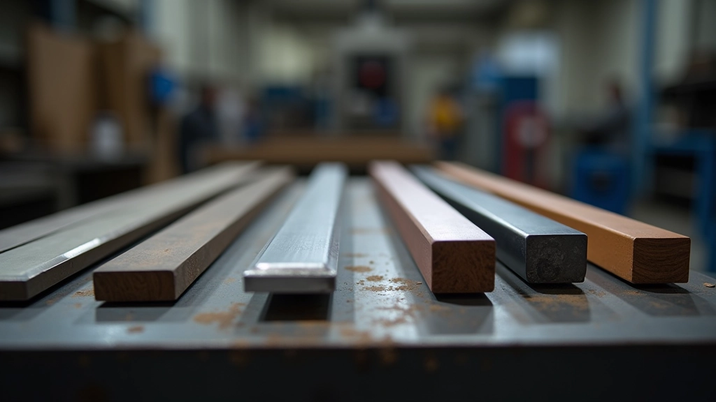 Organized display of different steel grade samples labeled and arranged on industrial work bench showing material variety